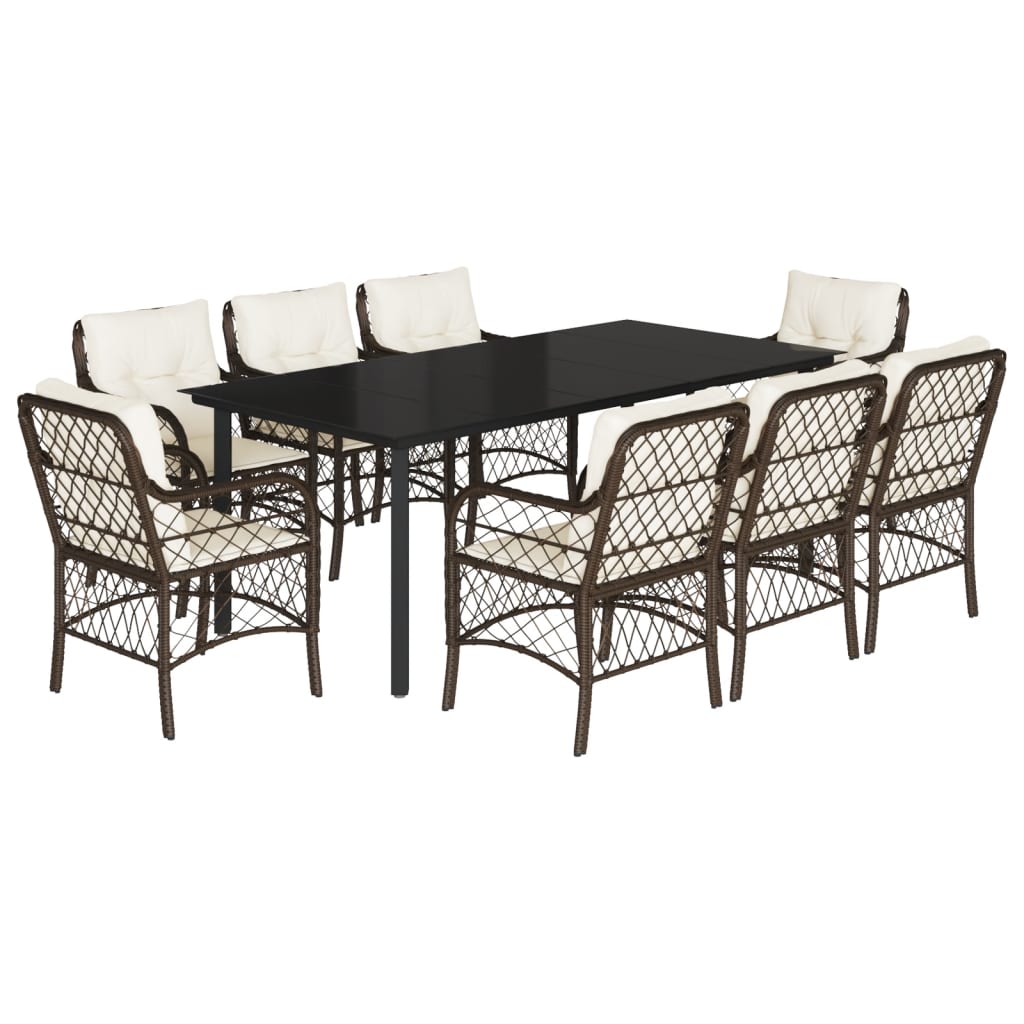 Vidaxl 9-Cz. Garden Furniture Set With Cushions, Brown, PE Rattan
