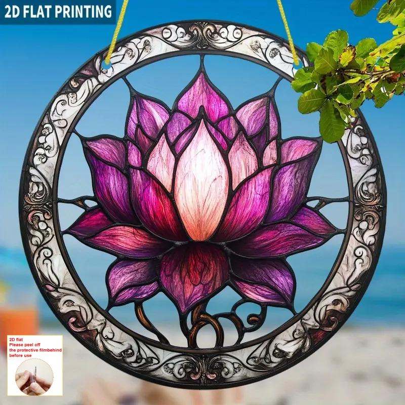  Elegant for Lotus Flower Sun Catcher, Round Acrylic Sign, Stained Glass Style Window Hanging Decoration, Romantic, Perfect for Home Decoration  