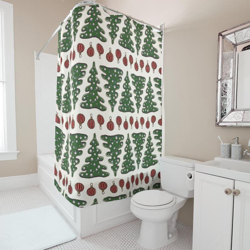 TU Elegant Christmas Shower Curtain Festive Holiday Forest Trees Backdrop Waterproof Decor