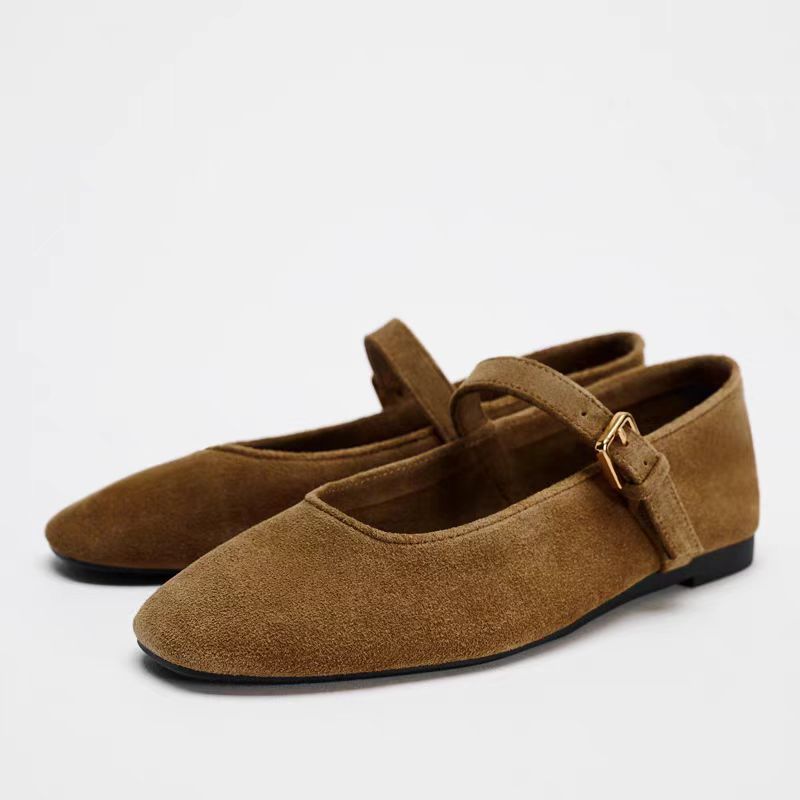 TRAF Woman Retro Ballet Style Flat Shoes Fashion Round Toe Shallow Mouth Single Shoes 2024 Autumn Lady Casual Buckle Strap Shoes