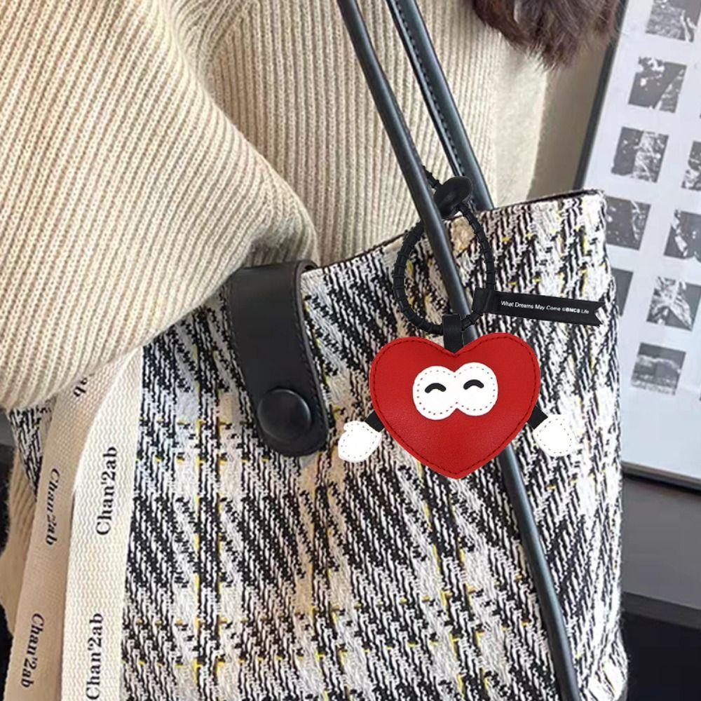 Hanging Love Cartoon Keychain PU Leather Heart Couple Keyring Jewelry Accessories