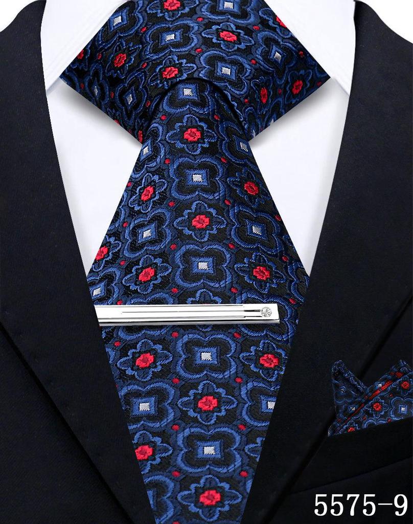 Men's Retro Floral Tie, Pocket Square & Tie Clip Set for Weddings