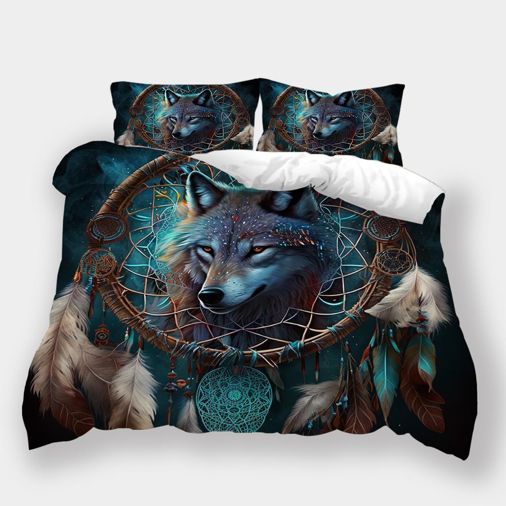 Wolf Pattern Home Bedding Set Dreamcatcher Wolf Series Bedding Cover Pillow Case Duvet Cover AU240 * 270 Extra Large Home Decoration