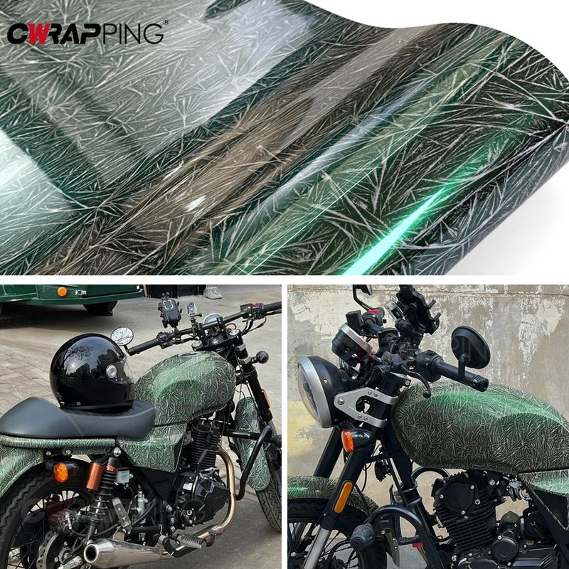 Car Body Film DIY Car Stickers Ice Crack Green Vinyl Wrap Color Change Film PVC Waterproof Auto Body Decoration Auto Accessories