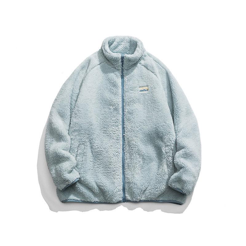 

Unisex Warm Coral Fleece Stand Collar Jacket, Autumn/Winter Cardigan, Lambswool-Lined L