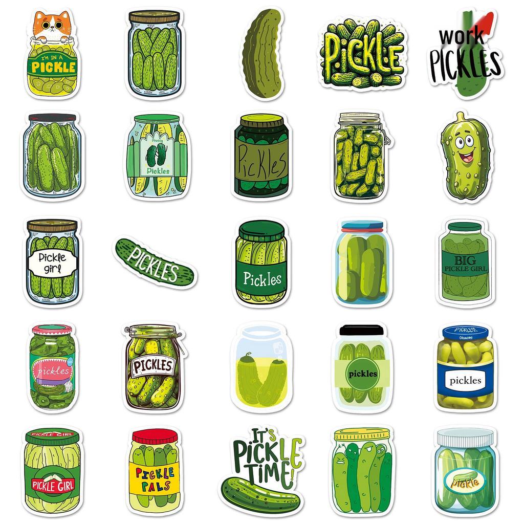 50 Sheets Cucumber Cartoon Cool Decorative Stickers for Scooters, Power Banks, and Stationery Boxes