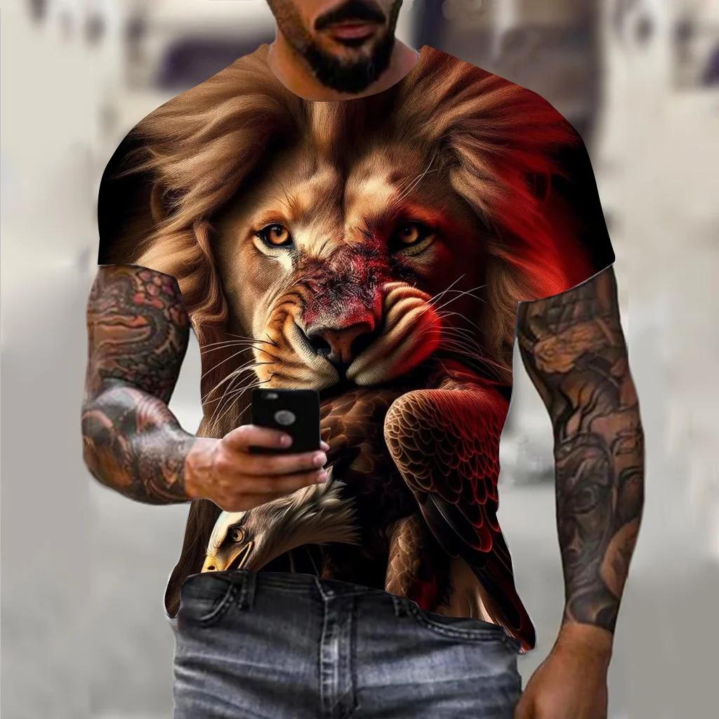 2025 Harajuku Men's T-shirt Hip Hop Trend Street Round Neck Short Sleeve Loose Top Fun 3D Animal Eagle Print T-shirt