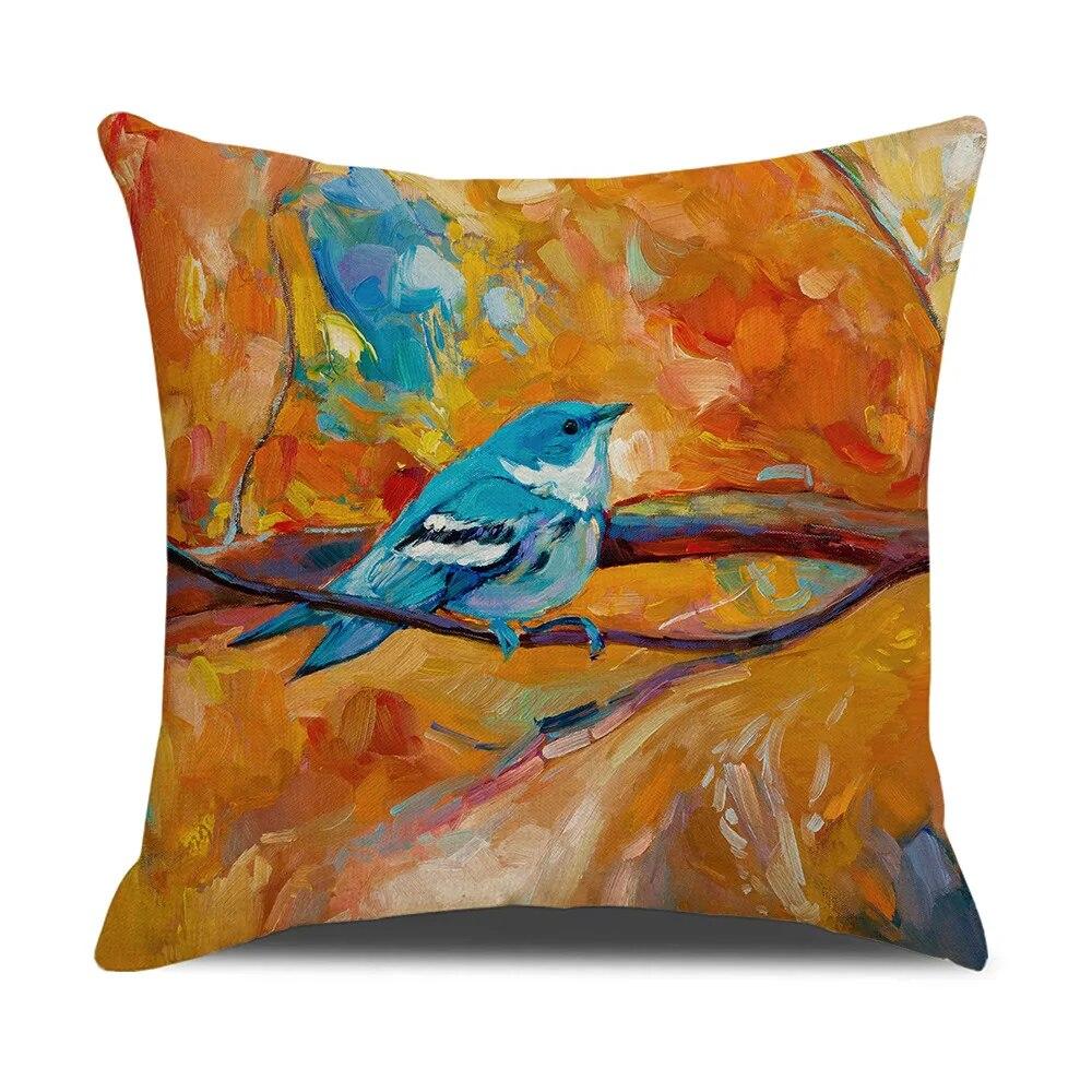 Watercolor Bird Cushion Cover Pillowcase Home Decor Office Sofa Pillowcase Home Decor Pillowcase
