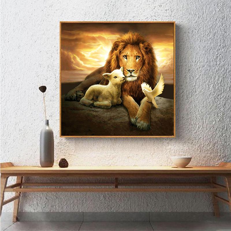 5D Diamond Painting Fai Da Te – Famiglia Di Leoni, Tela 60x40 Cm, Kit Completo Con Strass Rotondi, Decorazione Casa