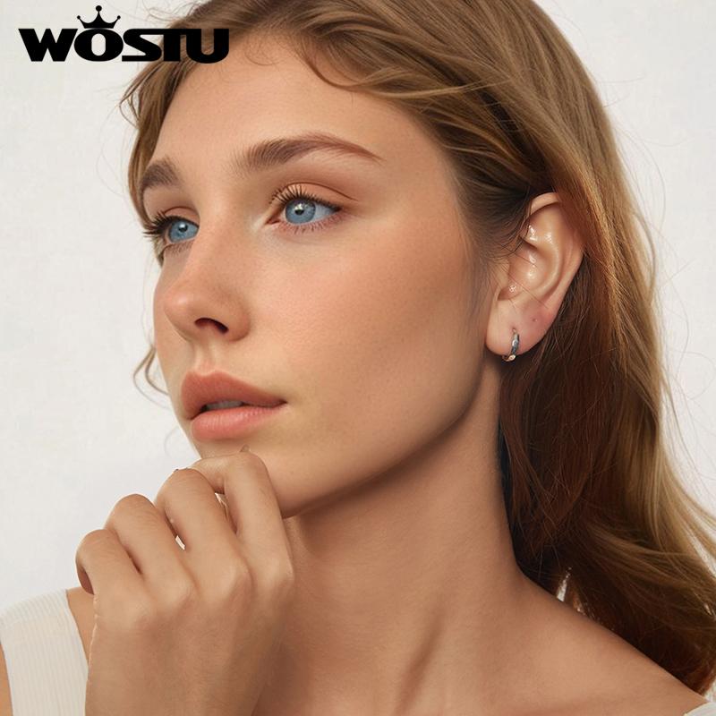 WOSTU 925 Sterling Silver Simple Geometric Hoop Earrings For Women Minimalist Jewelry European Pendientes Party Gift