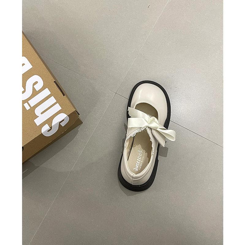 Bowknot Small Leather Shoes for Women, Summer Lace Thick-soled Mary Jane Round-toed Jk Loafers,Cute Shallow Opening Single Shoes