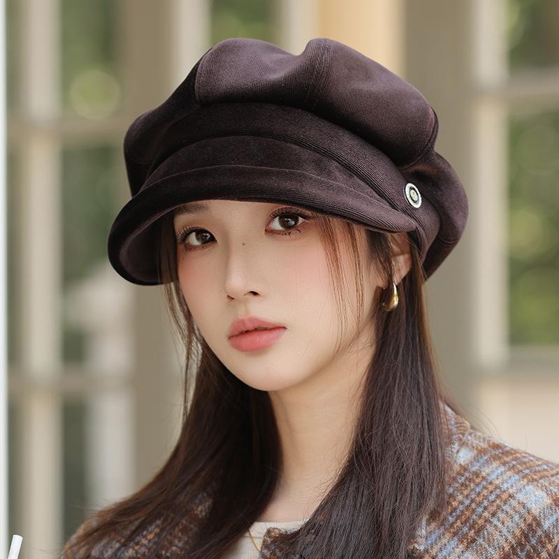 

Шляпка в маленьком британском стиле с открытым лицом для женщин, теплая беретка для осени и зимы, корейская универсальная восьмиугольная шляпа, повседневная ретро-газета One Size