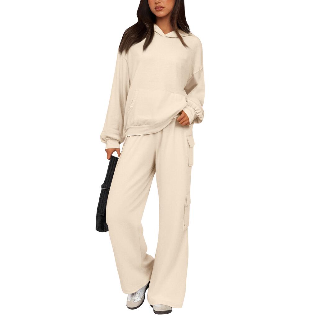 Women's 2 Piece Short Sleeve Sweatshirt Pants Set With Pockets Casual Sportswear