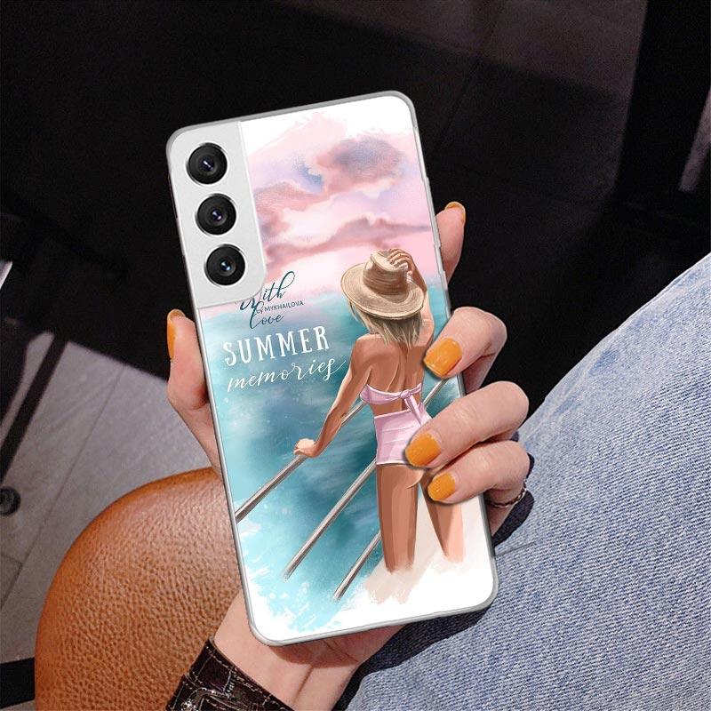 Girl Flamingo Summer Beach Phnoe Case for Samsung Galaxy S26 S25 Edge S23 S24 Ultra S22 Plus S21 S20 FE Unique Cover Soft Coque