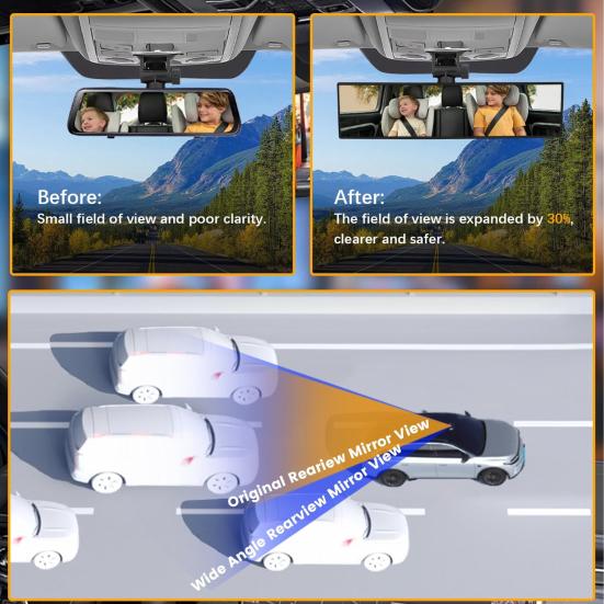 Bakspeilforlenger Vidvinkel Konveks Bilinteriør Klips-på Bakspeil