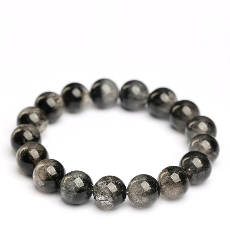 Hongchu Crystal Natural Black Rutilated Quartz Treasure Bowl Bead Bracelet Ice Black Rutilated Quartz Treasure Bowl Bracelet
