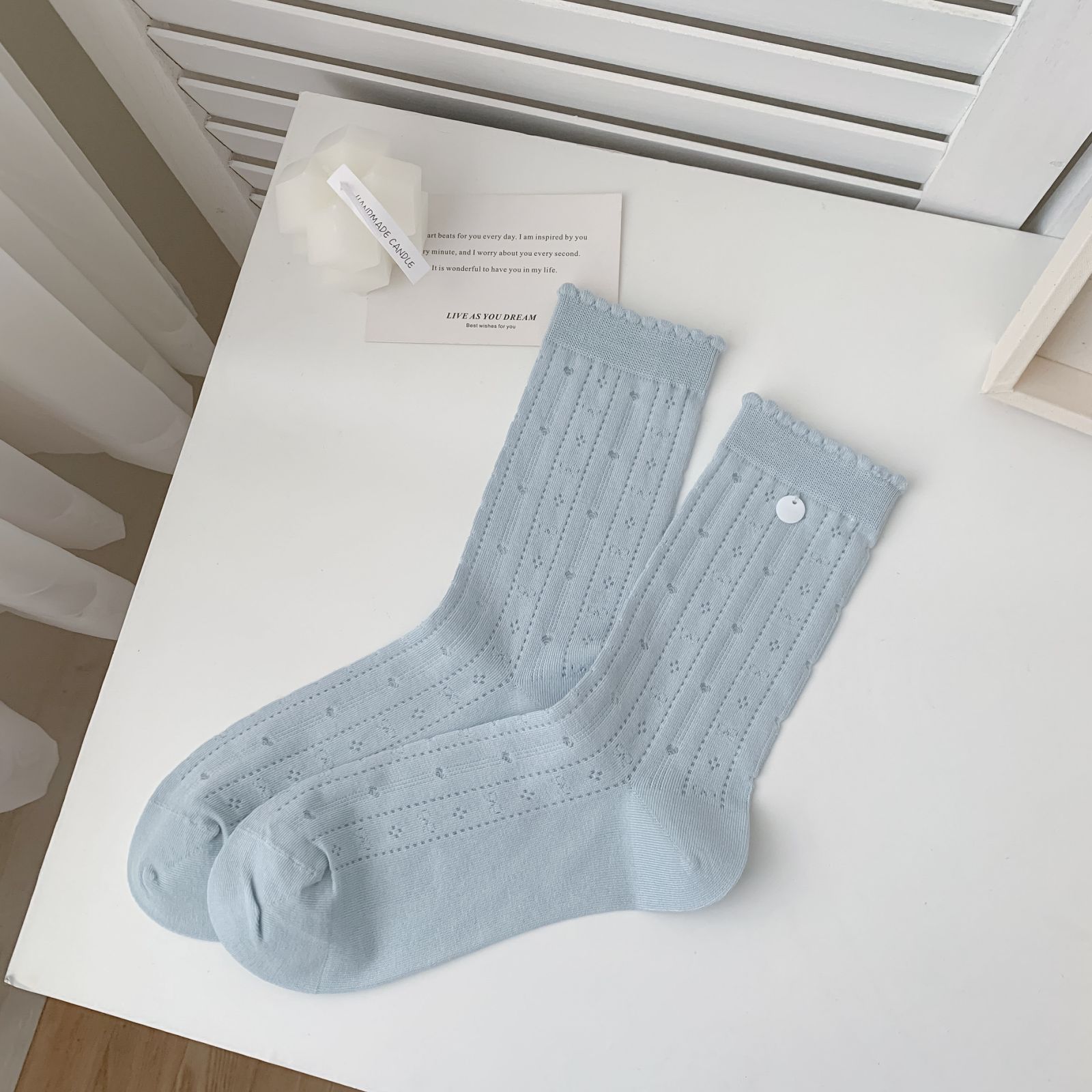 Japanese And Korean Bubble Mouth Socks Solid Color Mesh Hollow Women S Cotton Socks Thin Piles Of Socks And Shell Socks One size