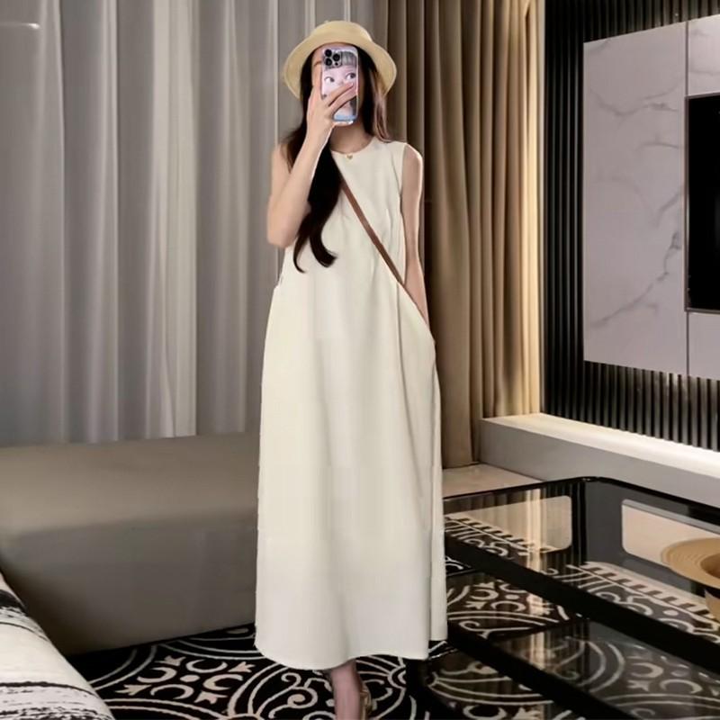 2026 Casual vacation Lazy wind long dress women's summer French Hepburn style back sleeveless vest dress women's clothing
