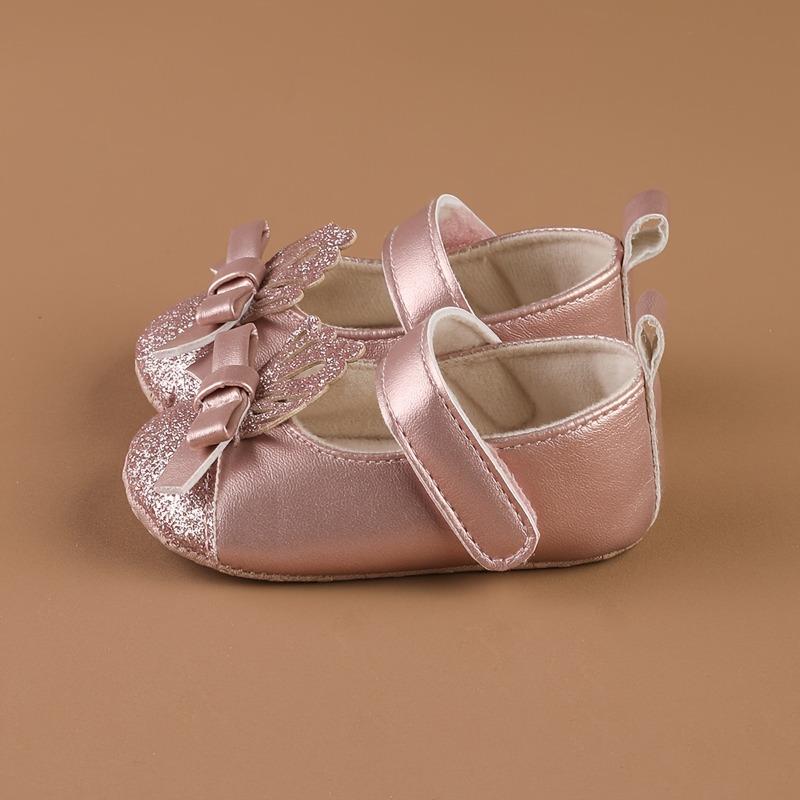 Flat Crown-Patterned Princess Shoes for Newborn Girls Aged 0-1, Featuring a PU Butterfly Knot And Glittery Design, Perfect for Spring And Summer