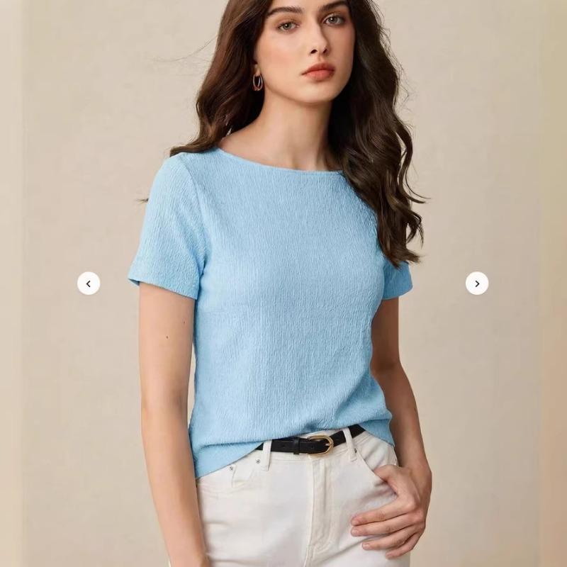 Summer women s pullover short-sleeve t-shirt tops S синий