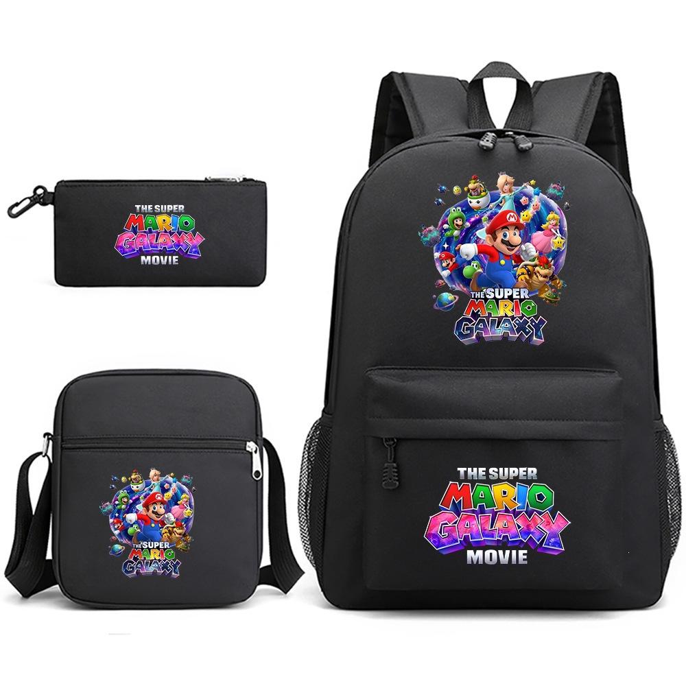 Mario Cartoon Student Backpack Set of 3, Large Capacity Laptop Daypack with Pencil Case, Kids Gift