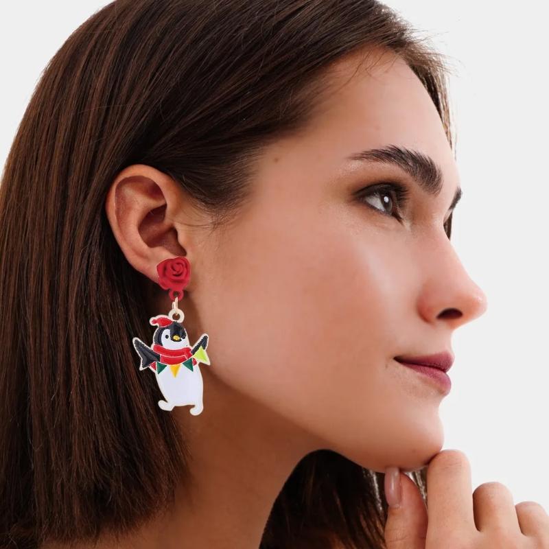 Dangle Holiday Earrings Christmas Santa Reindeer Earrings for Women Bell Snowflake Asymmetric Stud Earrings Party Decor