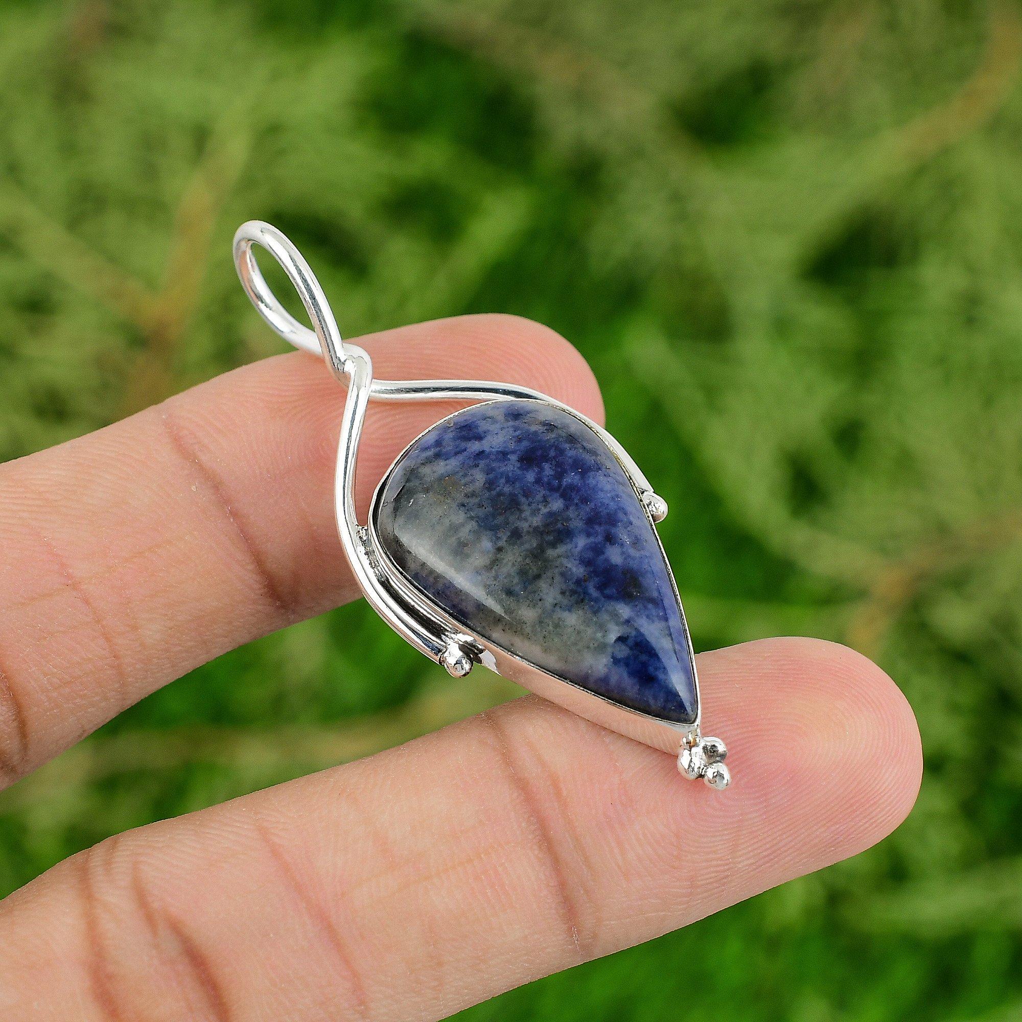 

Daughters Day Sale Sodalite Gemstone 925 Sterling Silver Bezel Pendant Jewelry