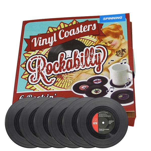 6 Pcs Vinyl Record Coasters Set Non-Slip Coasters for Drinks Retro Record Player Coasters for Music Lovers Kitchen Decoration