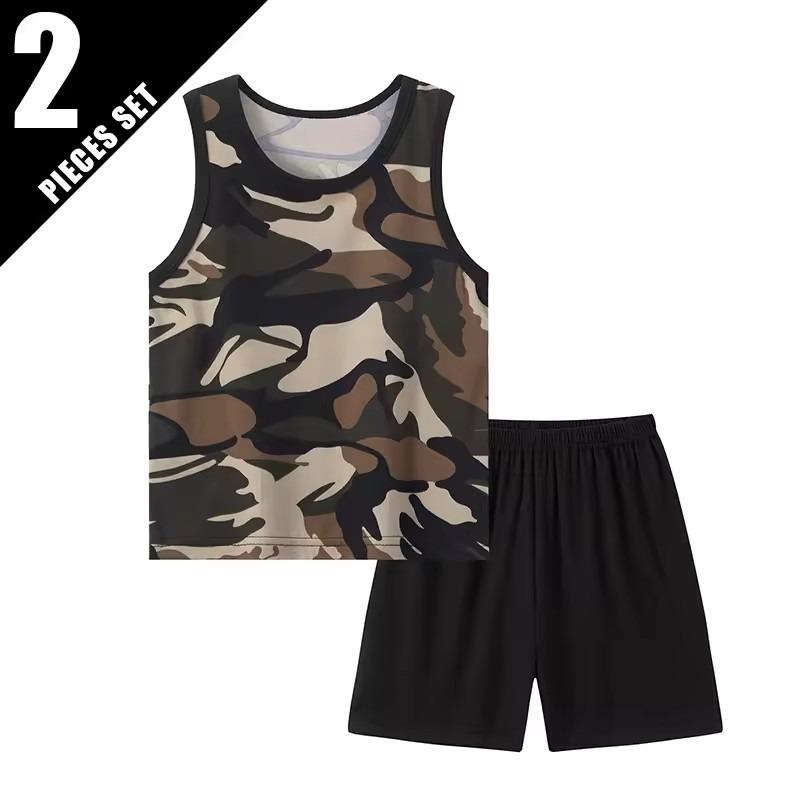 2 Pcs Summer Children's Camouflage Dinosaur Suit Boy Casual Fashion Handsome Vest Girl Comfortable Joker Shorts T-shirt Clothing