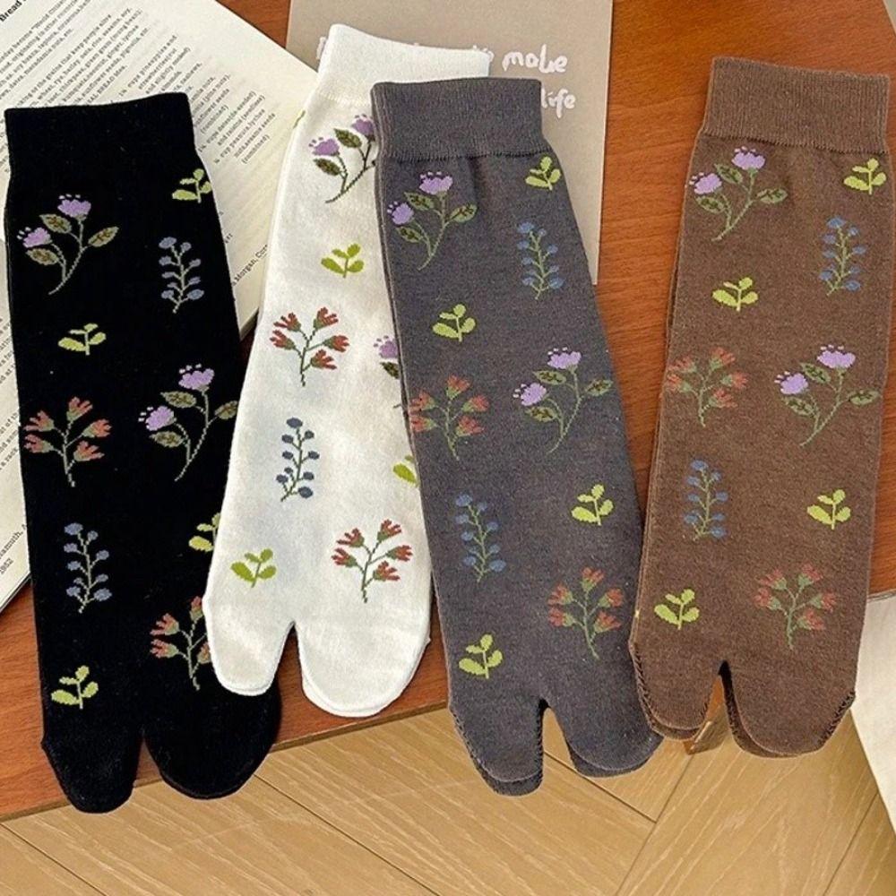 1 Pair Cute Elegant Women Tabi Socks Japanese Style Flower Pattern Harajuku Socks Comfortable Breathable Split Toe Socks