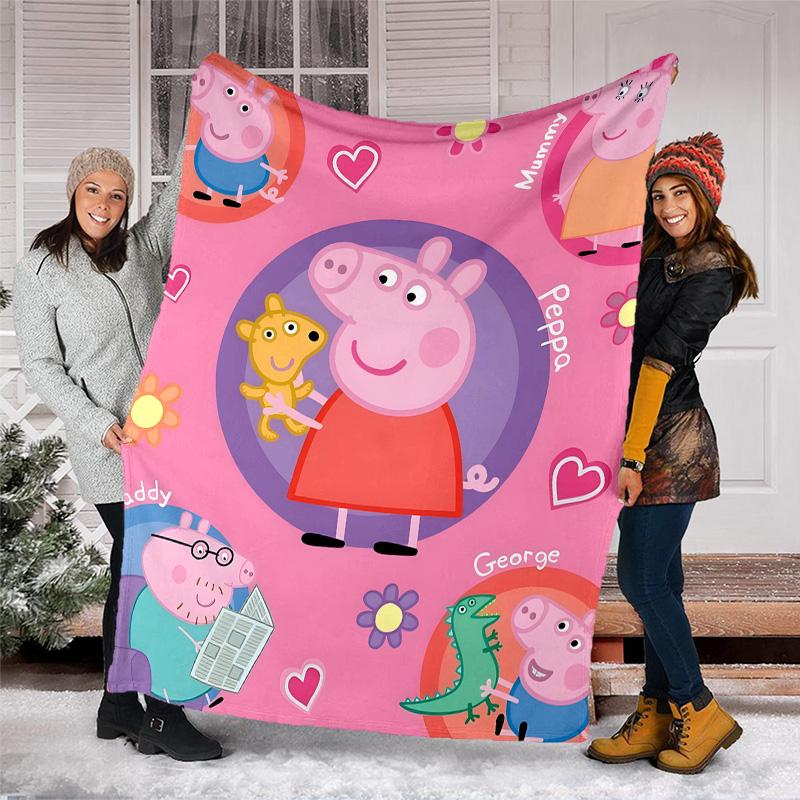 1pc Peppa Pig2 Theme Blanket - Digital Print, Polyester, Cozy for All Seasons, Perfect for Outdoor, Camping, and Travel