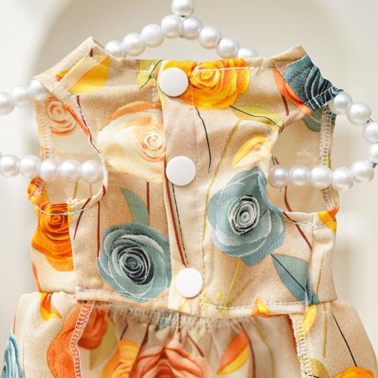 Psí šaty s mašlí, potisk růží, letní princeznovské šaty pro malé holčičky, psy, kočky