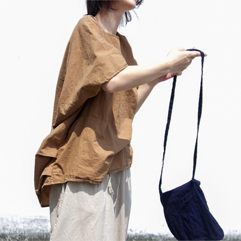 Johnature Women Vintage Irregular Summer T-Shirts Cotton O-Neck Short Sleeve Tees Solid Color Women Casual T-Shirts