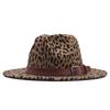 Autumn and winter British style men and women double-sided color matching leopard print woolen jazz hat new fashion flat-brimmed hat big eaves hat