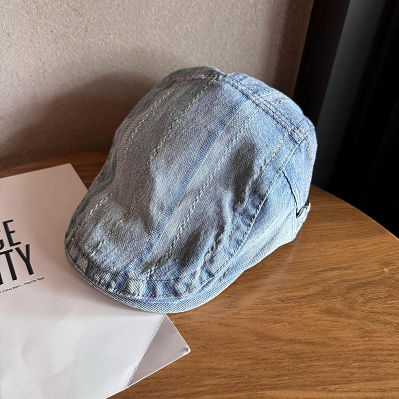 

Korean Fashion Striped Newsboy Cap Vintage Japanese Style Reversible Design Unisex Women Men Casual Daily Hat M 55-59cm