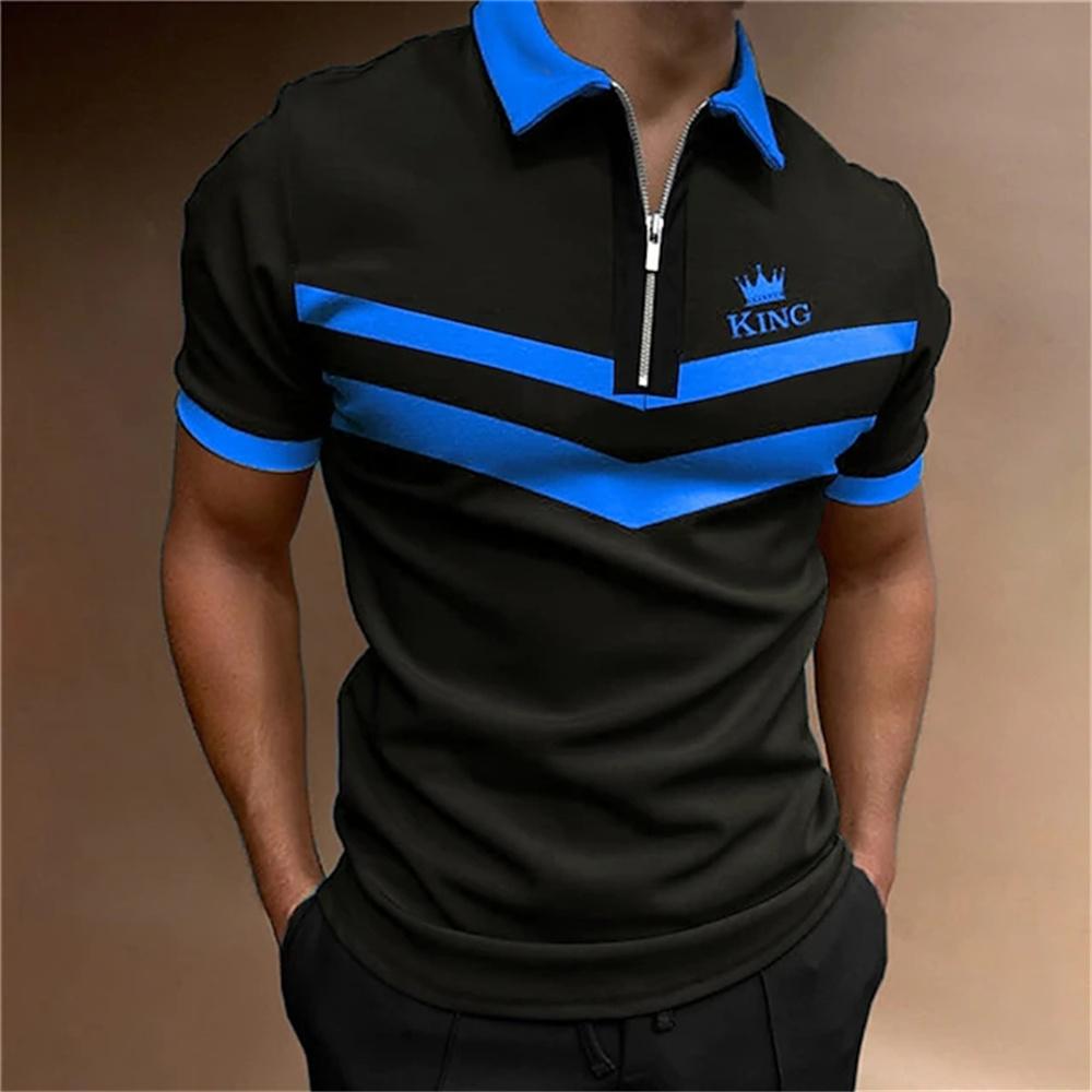 New Men's Striped Polo Shirt, Short Sleeved Shirt with Letters, High-quality Men's Poker Street T-shirt, Elegant and Breathable Shirt