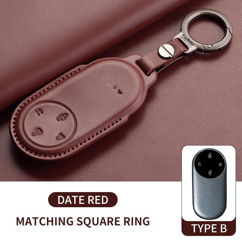 Fit For Huawei Aito M5 M7 M8 M9 - Genuine Genuine Leather Auto Smart Key Fob Cover Case Keyless Protector Housing Mount Key Ring Keyring