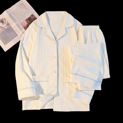 Spring Sweet Women's Pajamas Long Sleeve Lapel Neck 2 Piece Set Pajamas Solid Simple Casual Women's Sleepwear