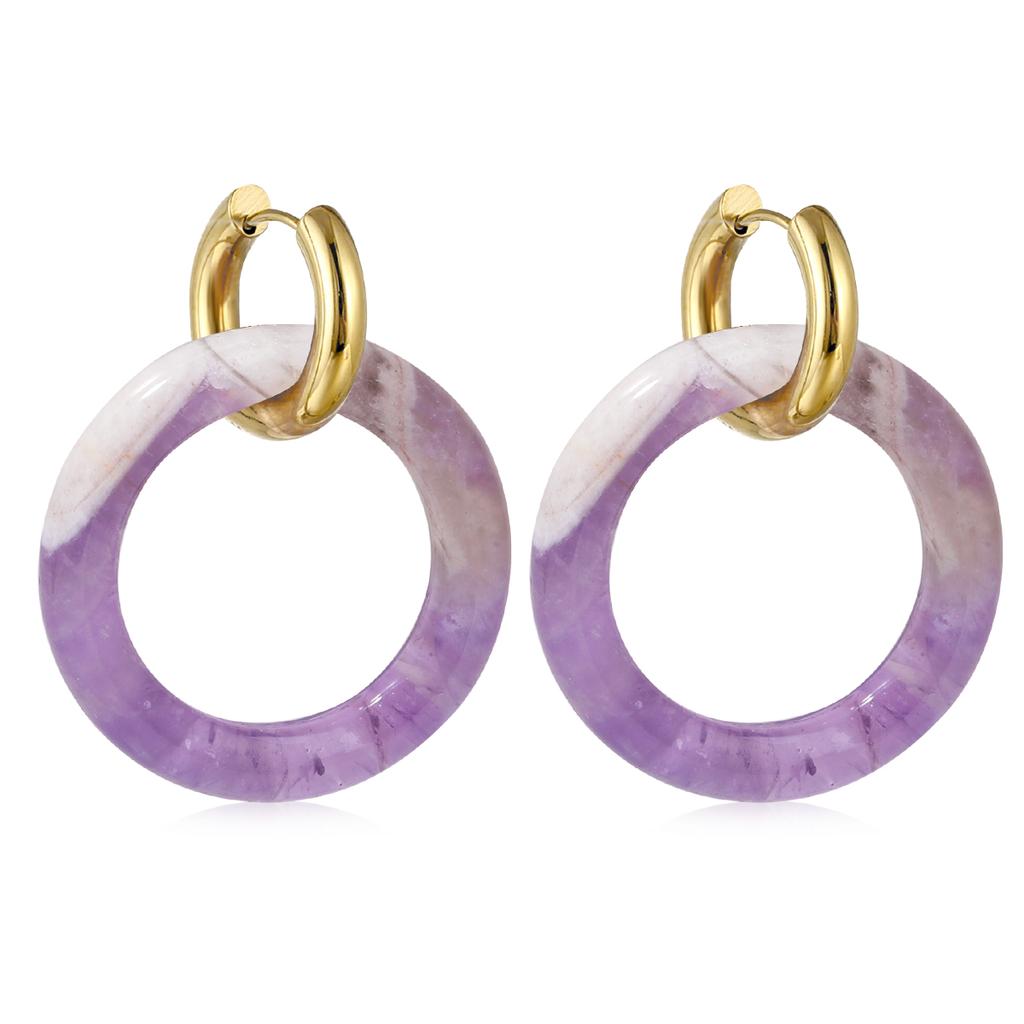 Natural Gemstone Woman Earrings Oversized Hoop Stainless Steel Earrings Wedding Party Jewelry Gifts Women's Fine Jewelry