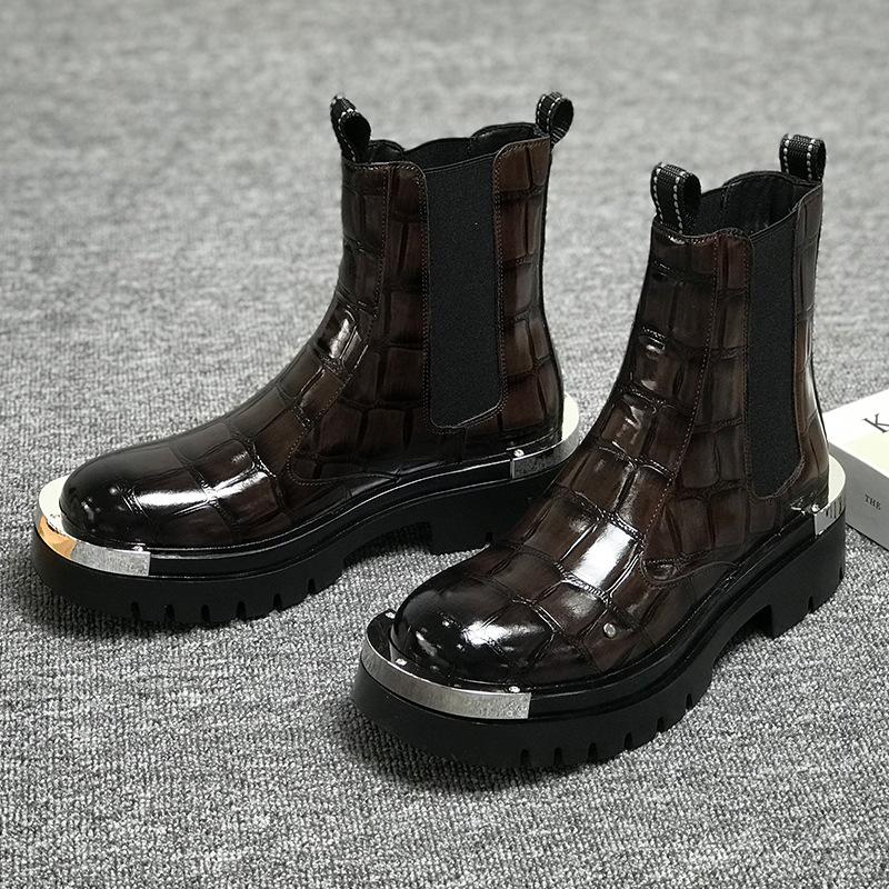 2026 Spring Autumn Fashion Mens Chelsea Boots Thick Sole 3cm Brand Men Ankle Boots Party Male Footwear Black Yellow Plus Size 45