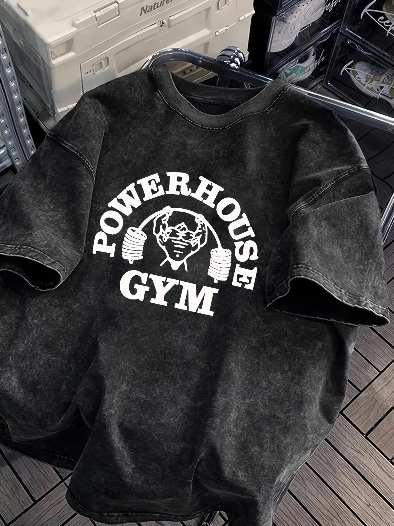 Powerhouse Gym Graphic Acid Wash TShirt Vintage Bodybuilding Lifting Weights Oversized Streetwear Casual Tops for Men Women S