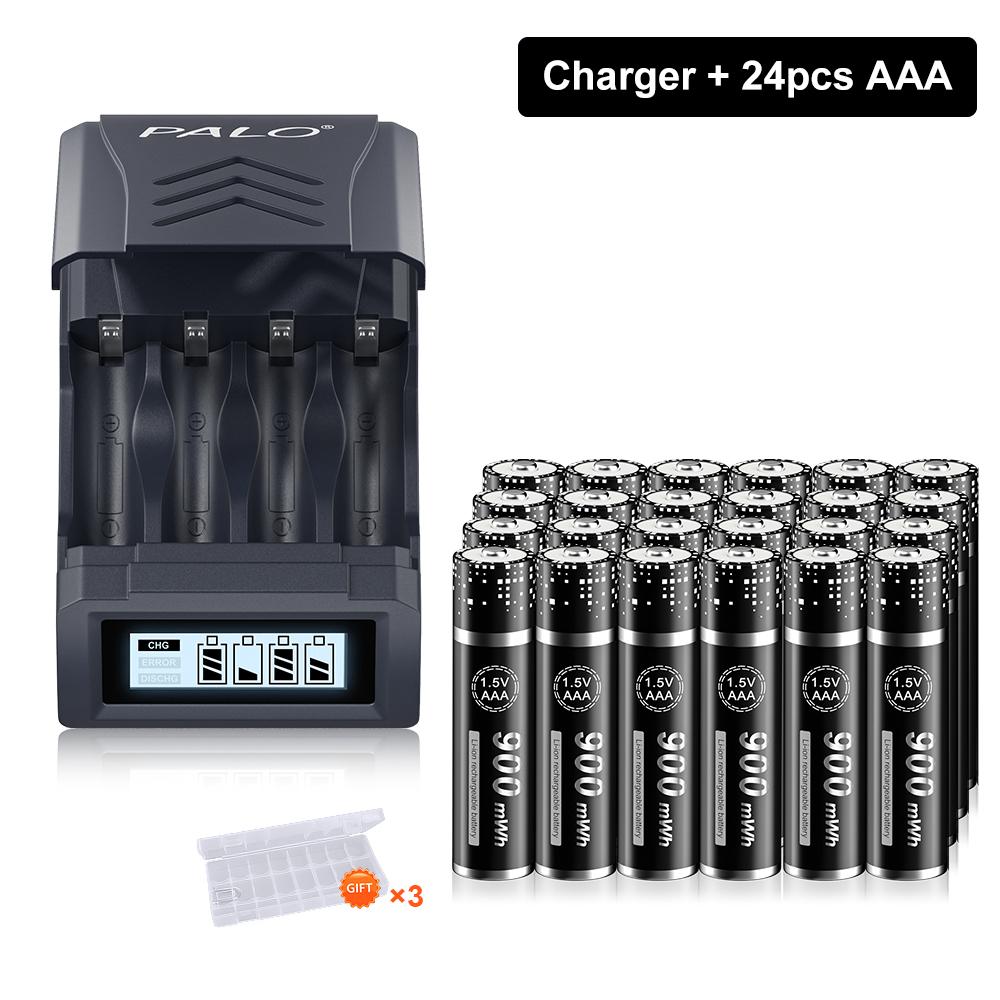 PALO 1.5V AAA Li-ion Rechargeable Battery  3A 1.5V 900mWh Lithium AAA  with 4 Slots LCD Charger For 1.5V AA  AAA  Li-ion  Battery