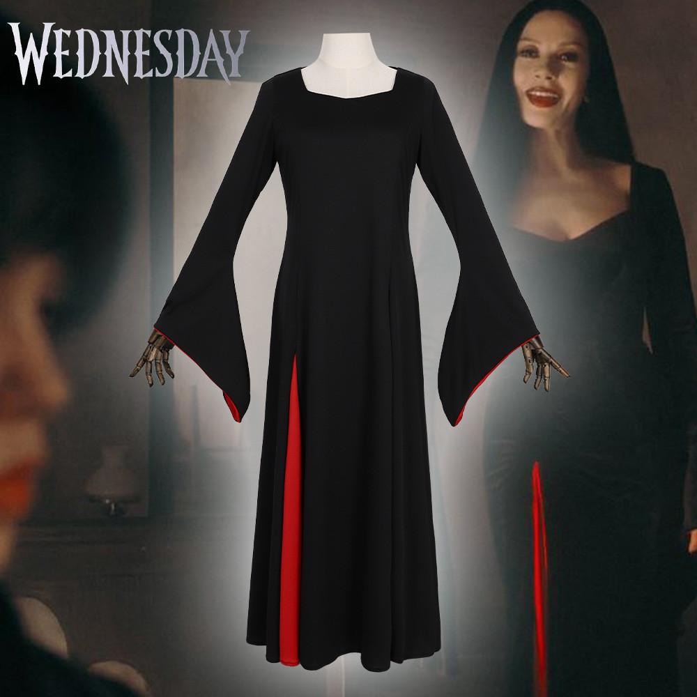 The Addams Family Morticia Addams Cosplay Costume With Polyester Fabric For Halloween Dressup For Women