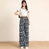 Women Casual Pants Wide Leg Elephant Print Elastic Waist Adjustable Drawstring Loose Fit Trousers Travel Work Daily Wear