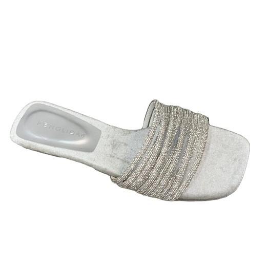 Fashion one-word slippers women's 2025 summer new outer wear lazy rhinestones with low heels open-toed sandals high sense