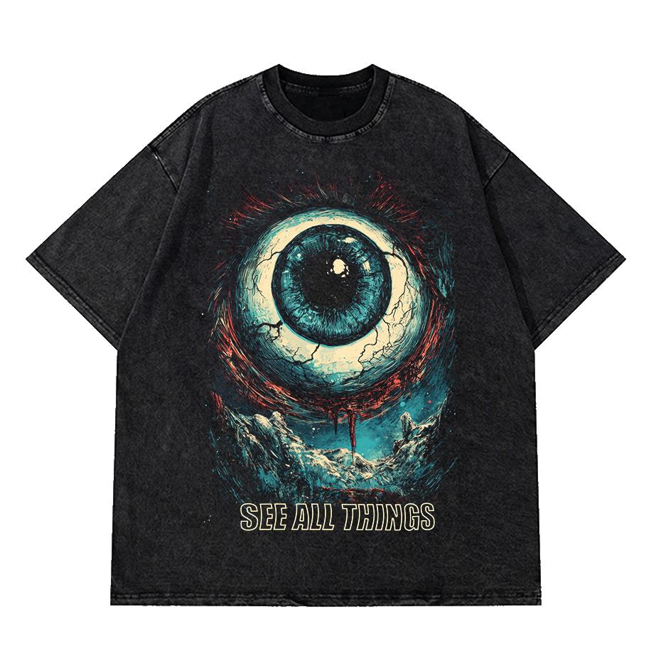 

Hip Hop Retro Washed Black TShirt Streetwear Big Eyeball Graphic T Shirt Cotton Unisex Tshirt Men Tops Tees Dope YK S