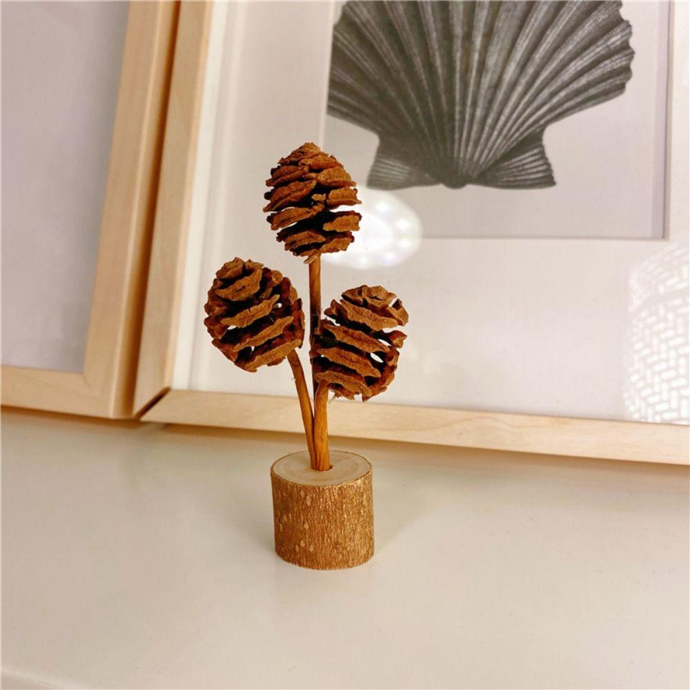 Natural Pinecone Tabletop Pine Cone Ornament Handcrafted Wood Base Holiday Pine Cone Accessories DIY Decoration