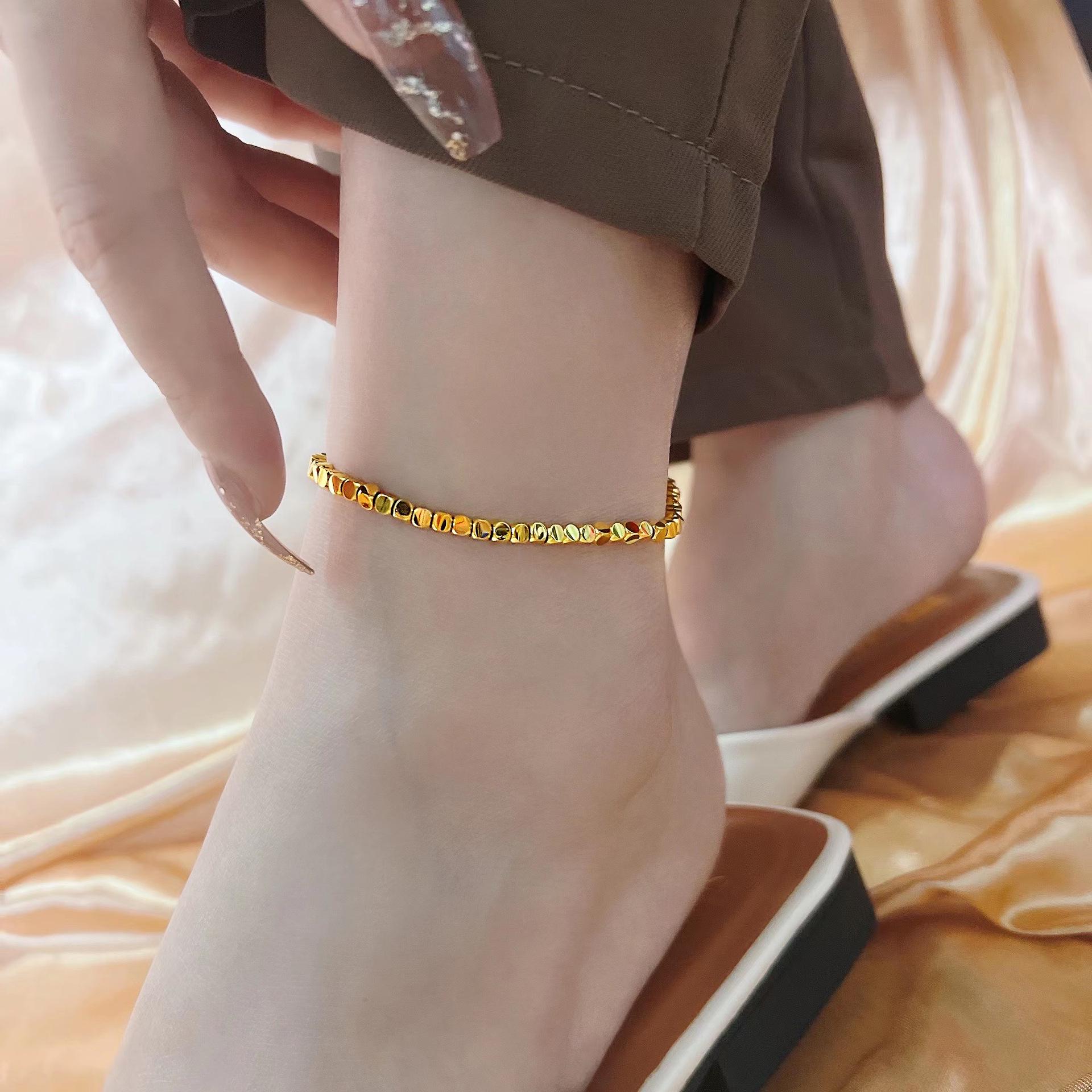 

Роскошный браслет на щиколотку из серебра и золота с бусинами - высококачественная титановая сталь, устойчивая к выцветанию, в стиле диско