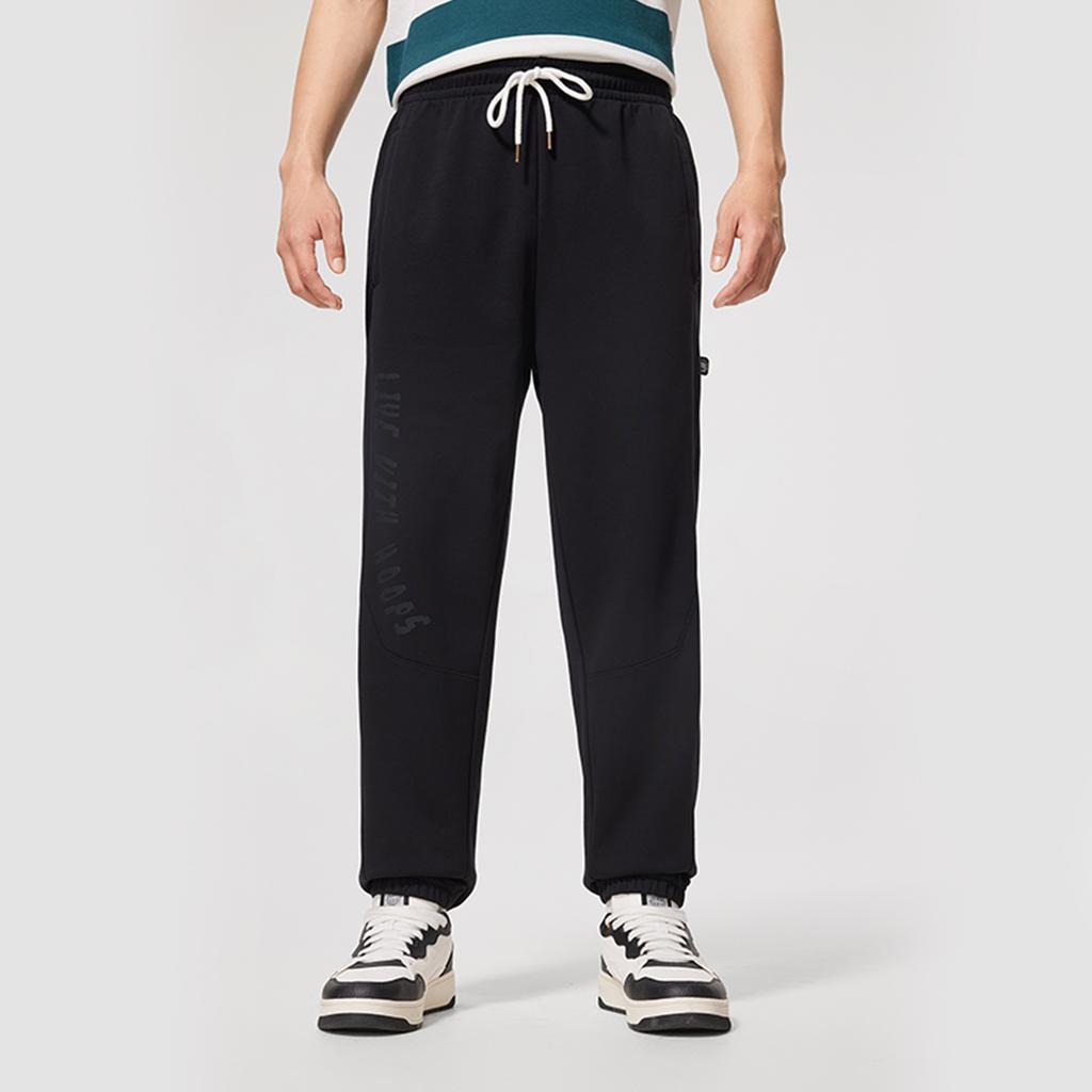 Li-Ning Σειρά Μπάσκετ Γράμμα Μεσοκάβαλο με Κορδόνι Αναπνεύσιμο Ευέλικτο Πλεκτό Αθλητικό Παντελόνι Ανδρικό Παντελόνι Μαύρο AKLV085-3