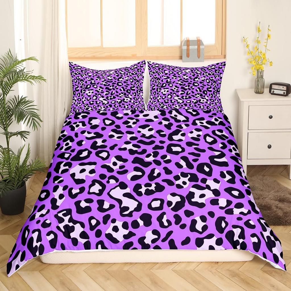 Purple Leopard Print Three-Piece Quilt Cover 3D Digital Printing Bedding Set Bed Cover